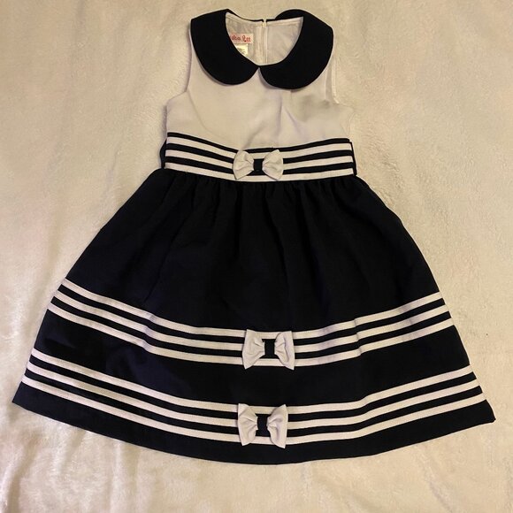 Jessica Ann Girls Sleeveless Dress Party Size 6 Black White Sailor Bows - Picture 1 of 6